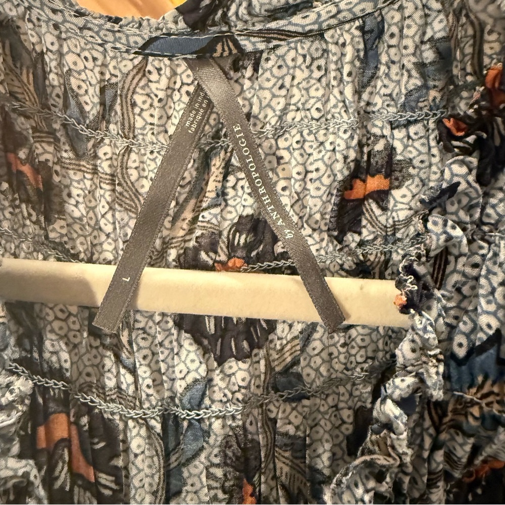 Anthropologie Blue Floral Smocked Mini Dress, Size L Worn on TV - Picture 9 of 16